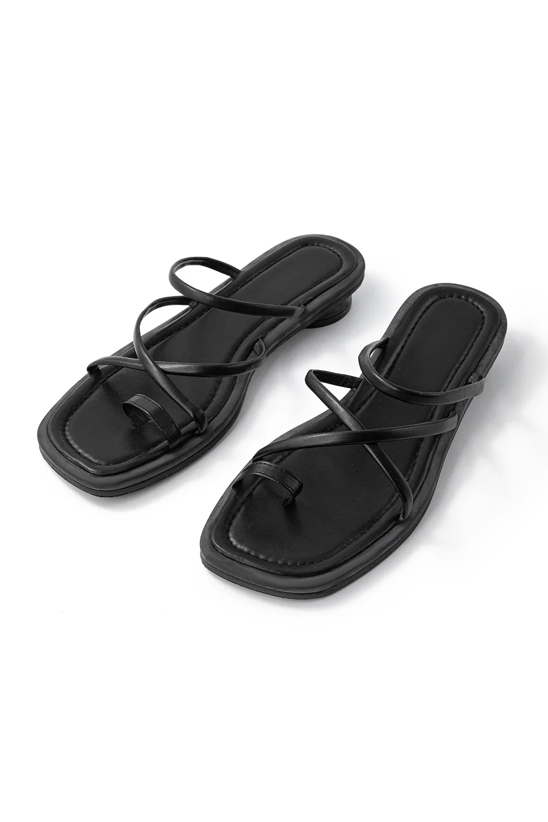 Faux Leather Crossed Flat Sandals - Flockneti