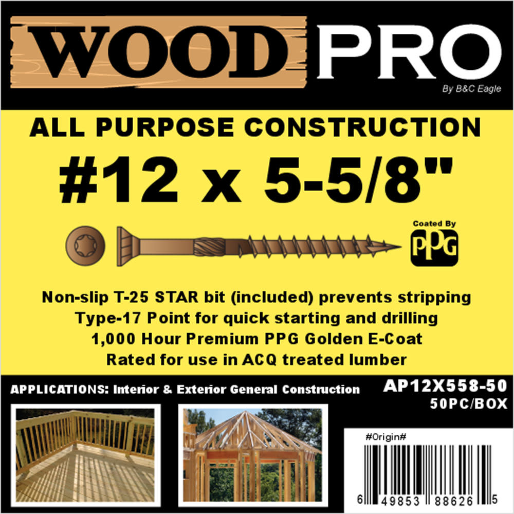 Woodpro (50) #12 x 5-5/8 In. All Purpose Wood Screws - Flockneti
