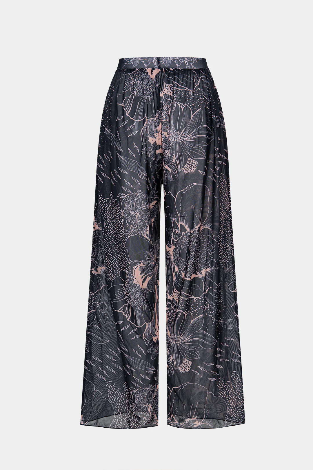 Floral Print Mesh Ruched High Waist Pants - Flockneti