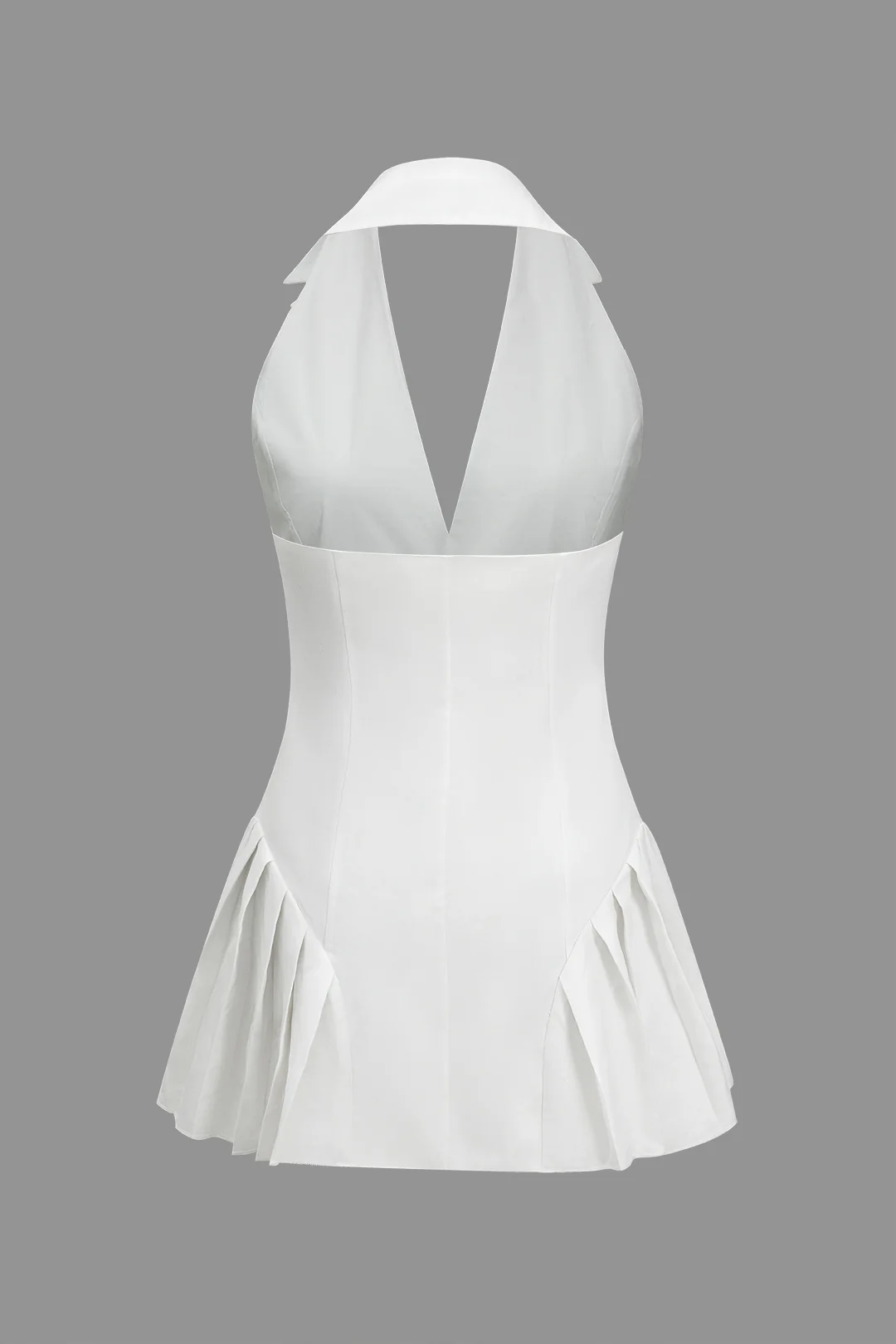 Solid Button Halter Neck Pleated Sleeveless Mini Dress - Flockneti