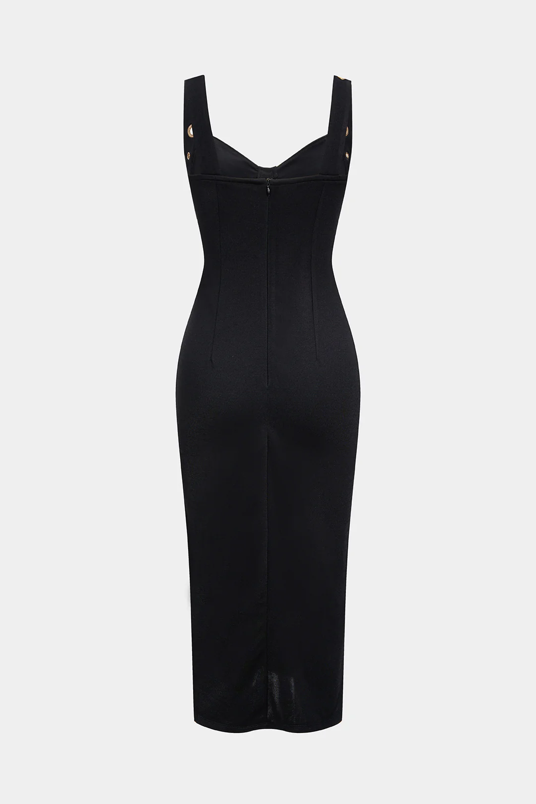 Metallic Eyelet Zipper Sleeveless Midi Dress - Flockneti
