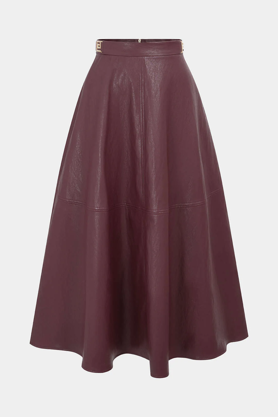 Faux Leather Metallic Belted Skirt - Flockneti