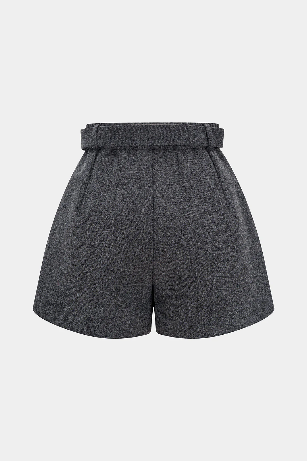 Woolen Belted Ruched High Waist Shorts - Flockneti