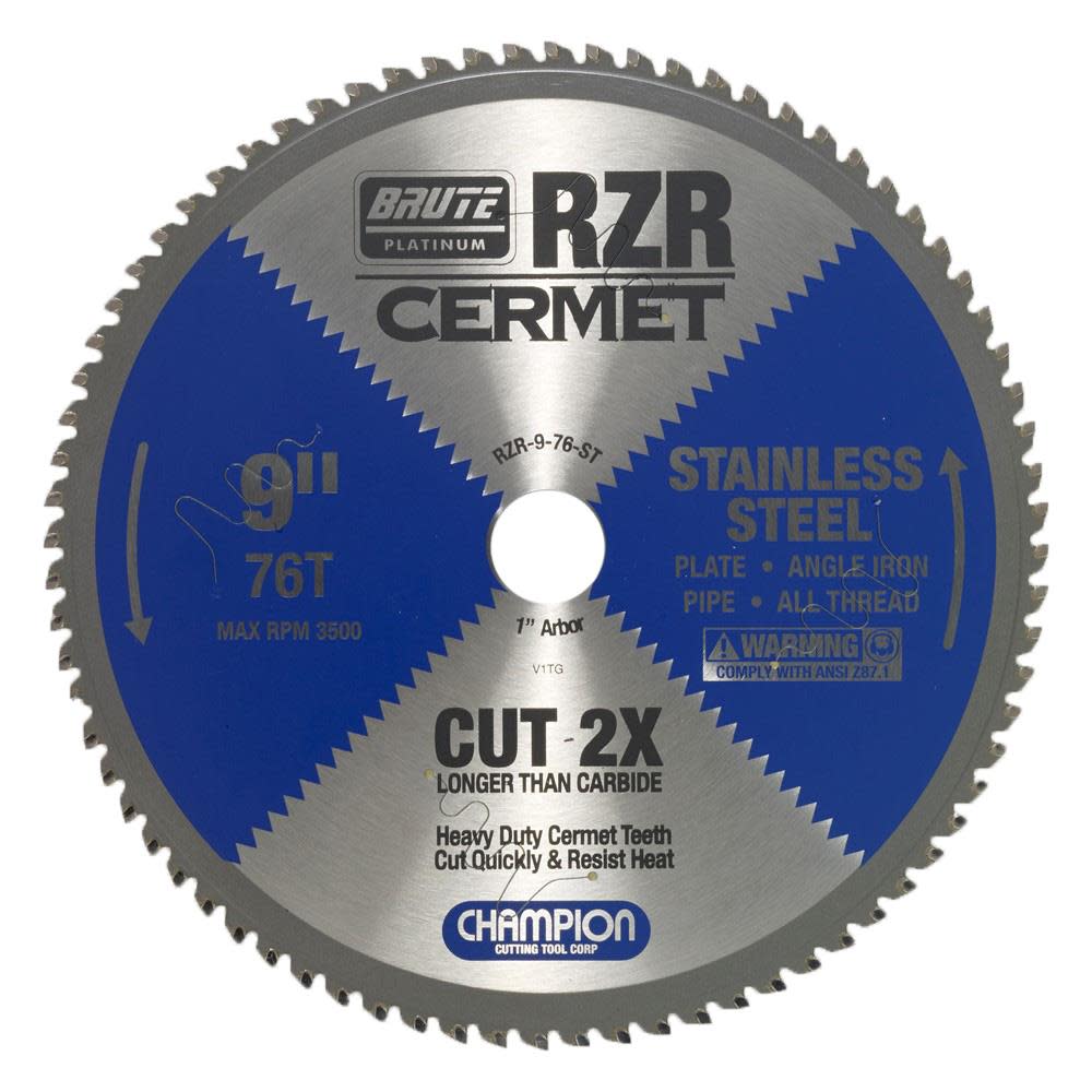 Champion Cutting Tool Cermet Tipped Circular Saw Blade 9 In. (Stainless Steel Cutting) - Flockneti