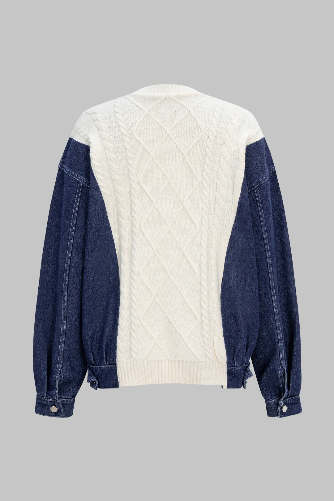 Patchwork Button Cable Sweater Cardigan - Flockneti