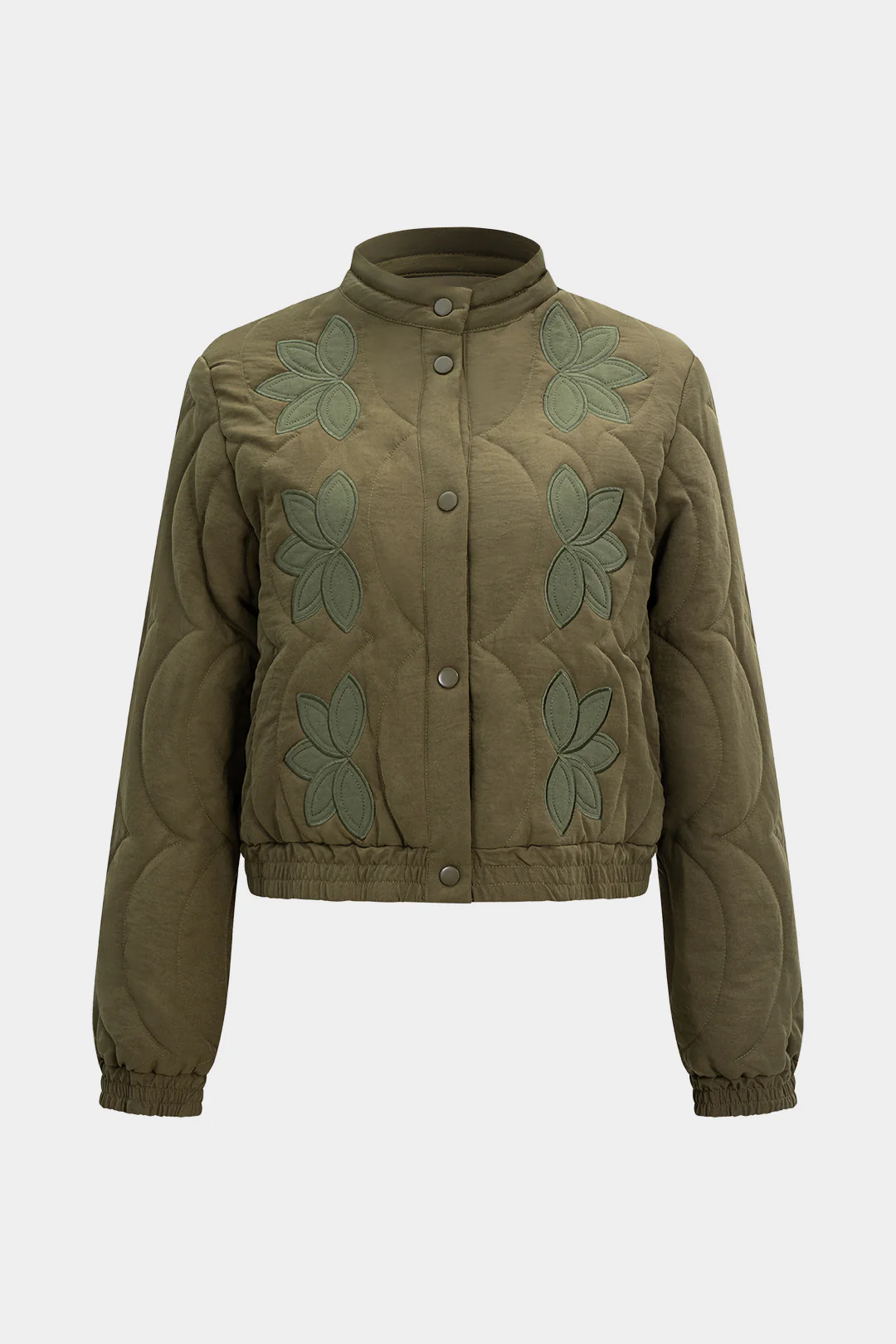 Embroidery Stand Collar Seamdetail Puffer - Flockneti