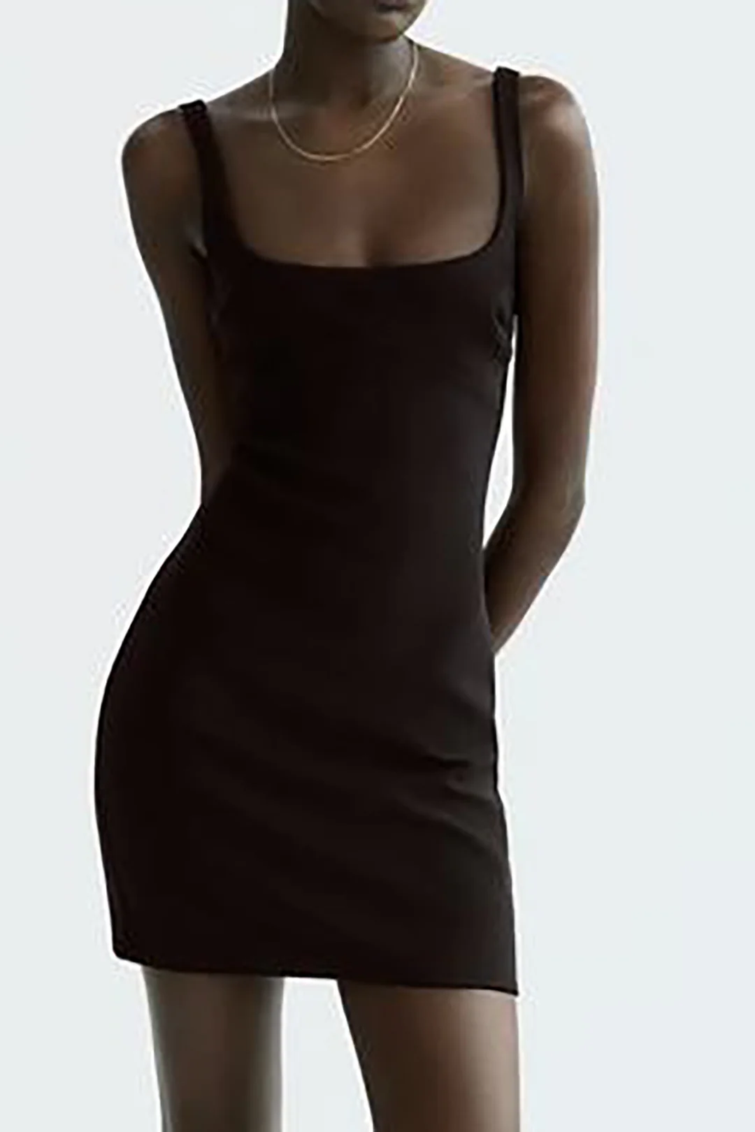 Square Neck Zipper Backless Sleeveless Mini Dress - Flockneti
