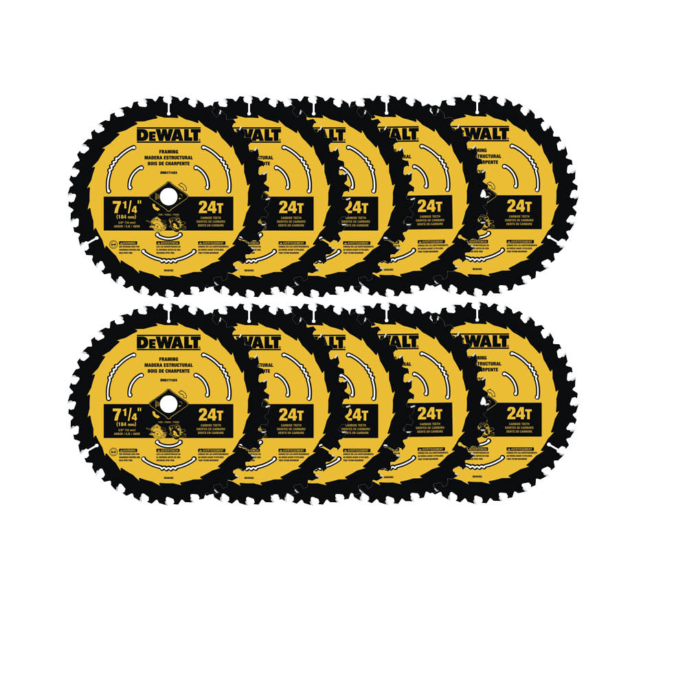 DEWALT 7-1/4-in 24T Saw Blade with ToughTrack tooth design – 10 PACK - Flockneti