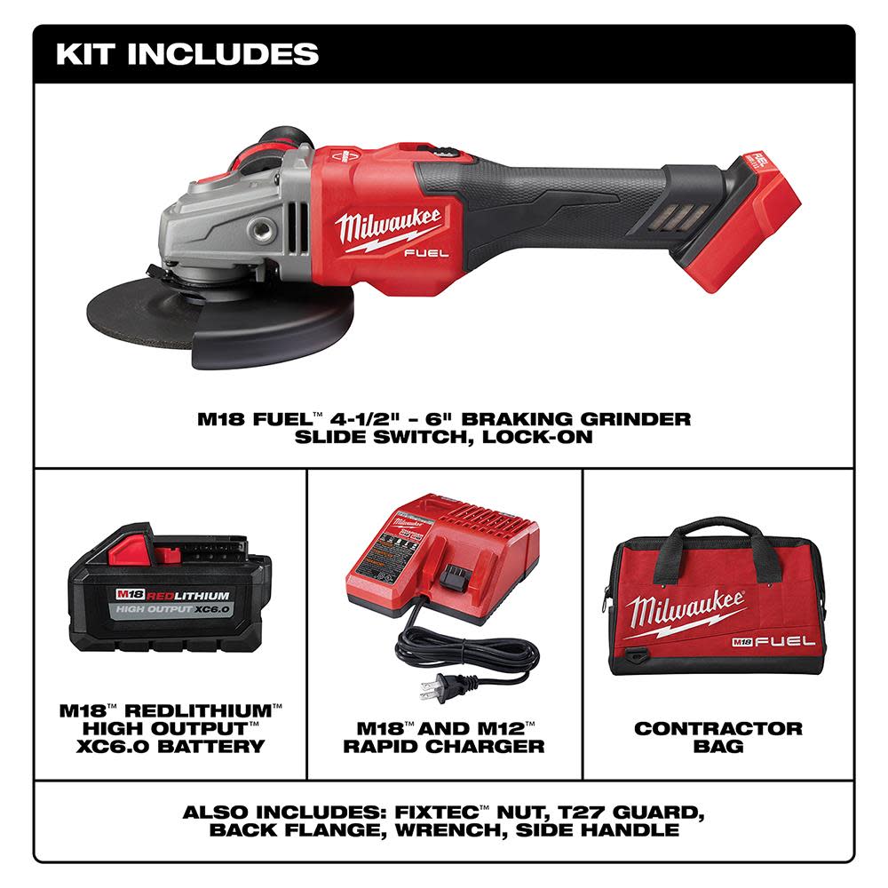 Milwaukee M18 FUEL 4-1/2 in.-6 in. Lock-On Braking Grinder with Slide Switch Kit - Flockneti