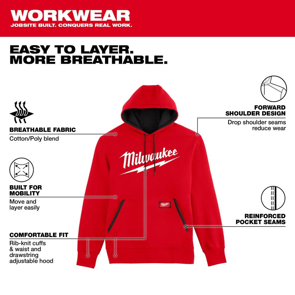 Milwaukee Midweight Pullover Hoodie Big Logo Red - Flockneti