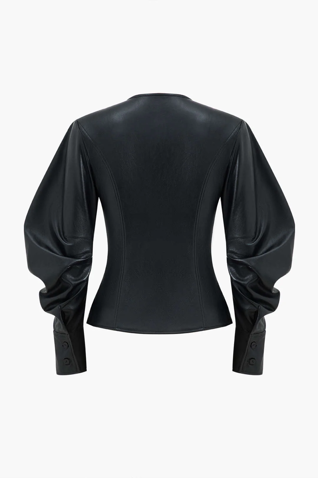 Faux Leather Metallic Button Jacket - Flockneti