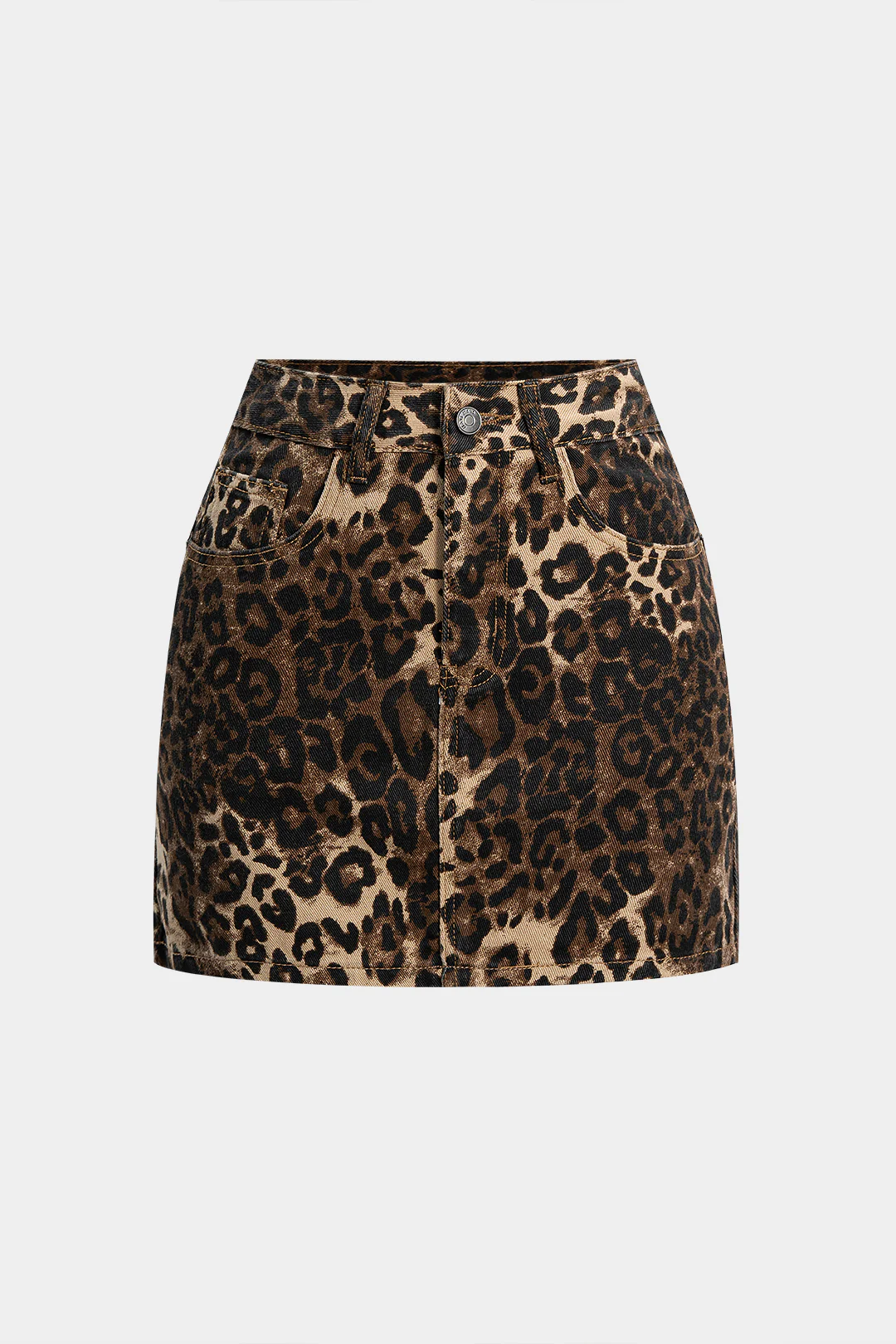 Denim Leopard Print High Waist Skirt - Flockneti