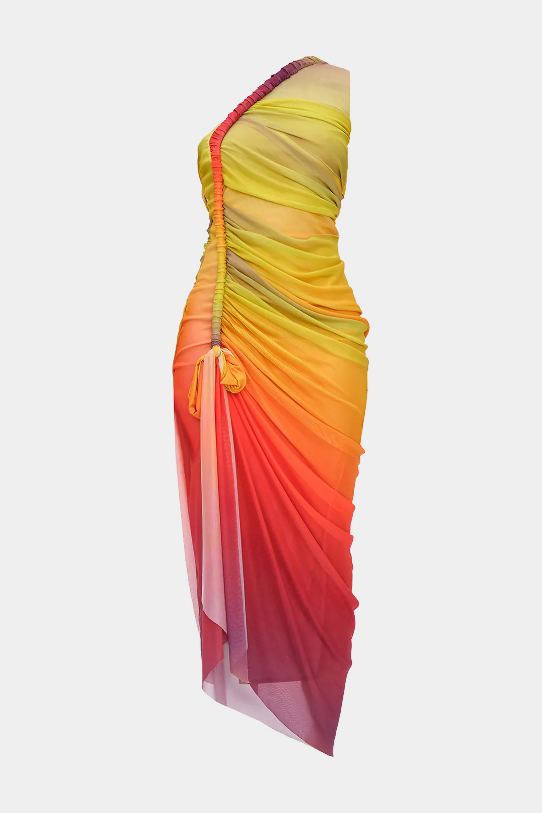 Ombre Print Twist Mesh One Shoulder Sleeveless Midi Dress - Flockneti