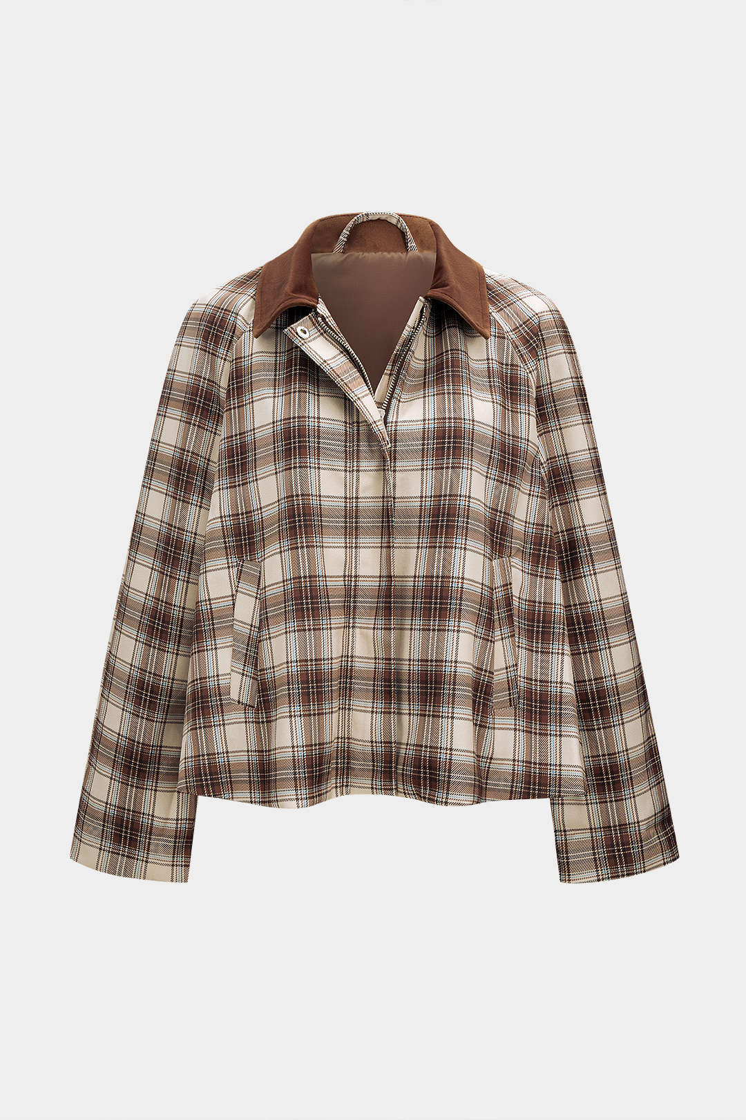 Plaid Print Zipper Pocket Jacket - Flockneti