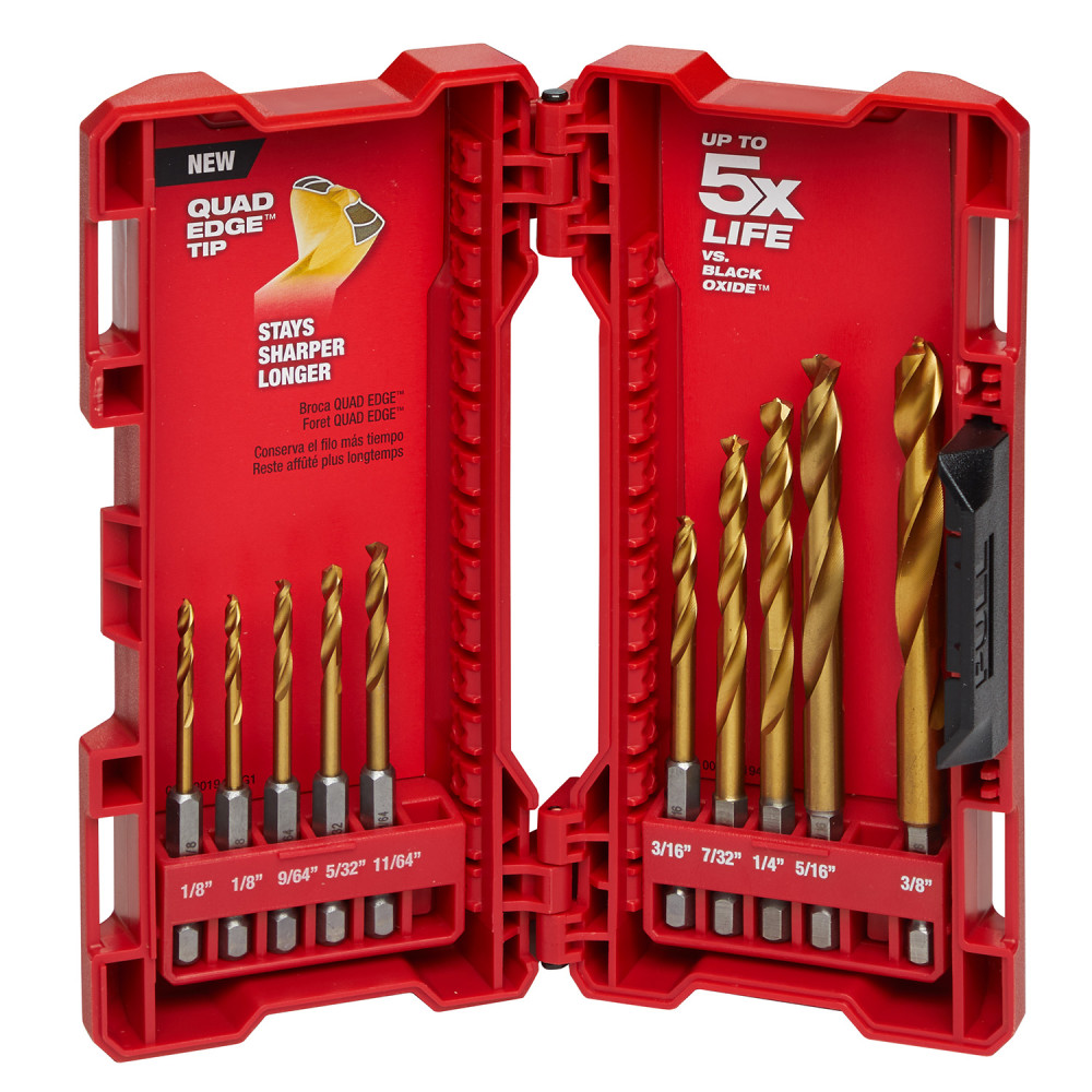 Milwaukee 10-Piece Titanium Nitride SHOCKWAVE Red Helix Drill Bit Kit - Flockneti