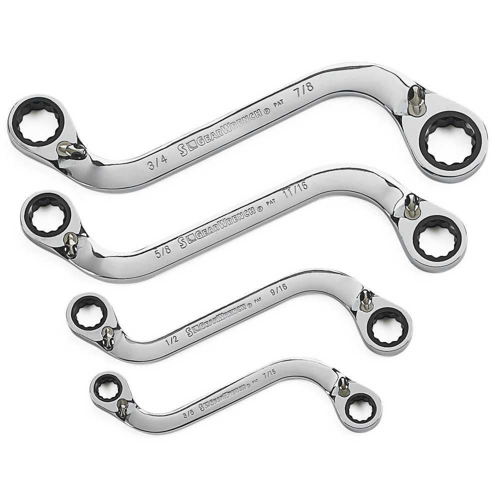 GEARWRENCH 4 pc SAE S-Shape Reversible Double Box Ratcheting Wrench Set - Flockneti