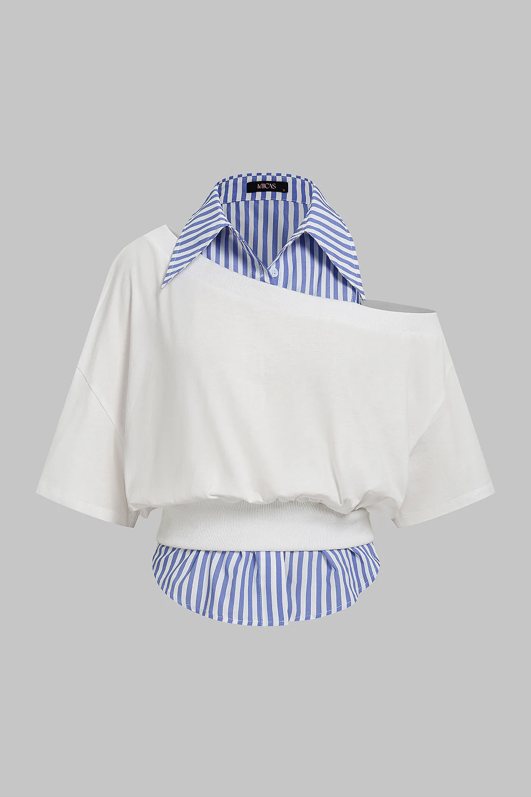 Patchwork Asymmetrical Short Sleeve T-Shirt - Flockneti
