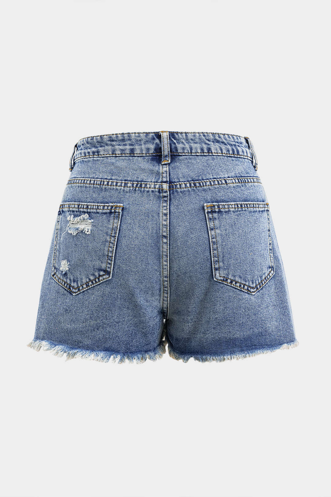 Denim Asymmetry Ripped Button Pocket Shorts - Flockneti
