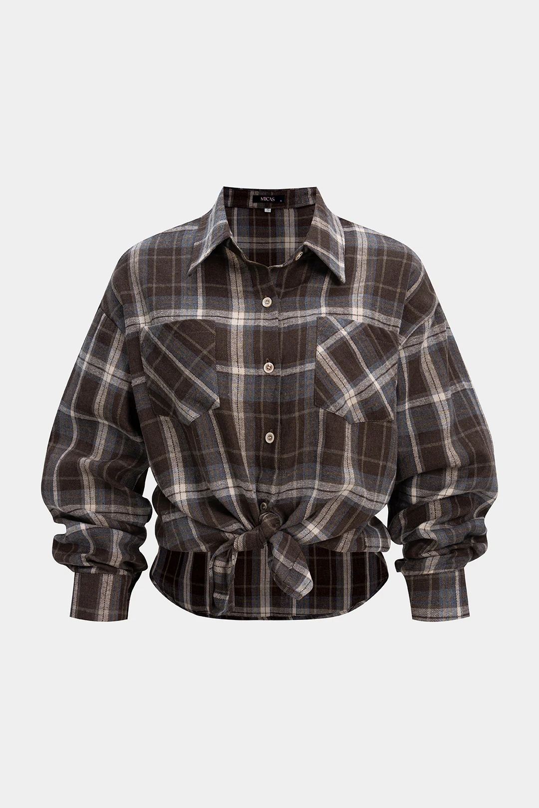 Plaid Print Button Pocket Long-Sleeve Shirt - Flockneti