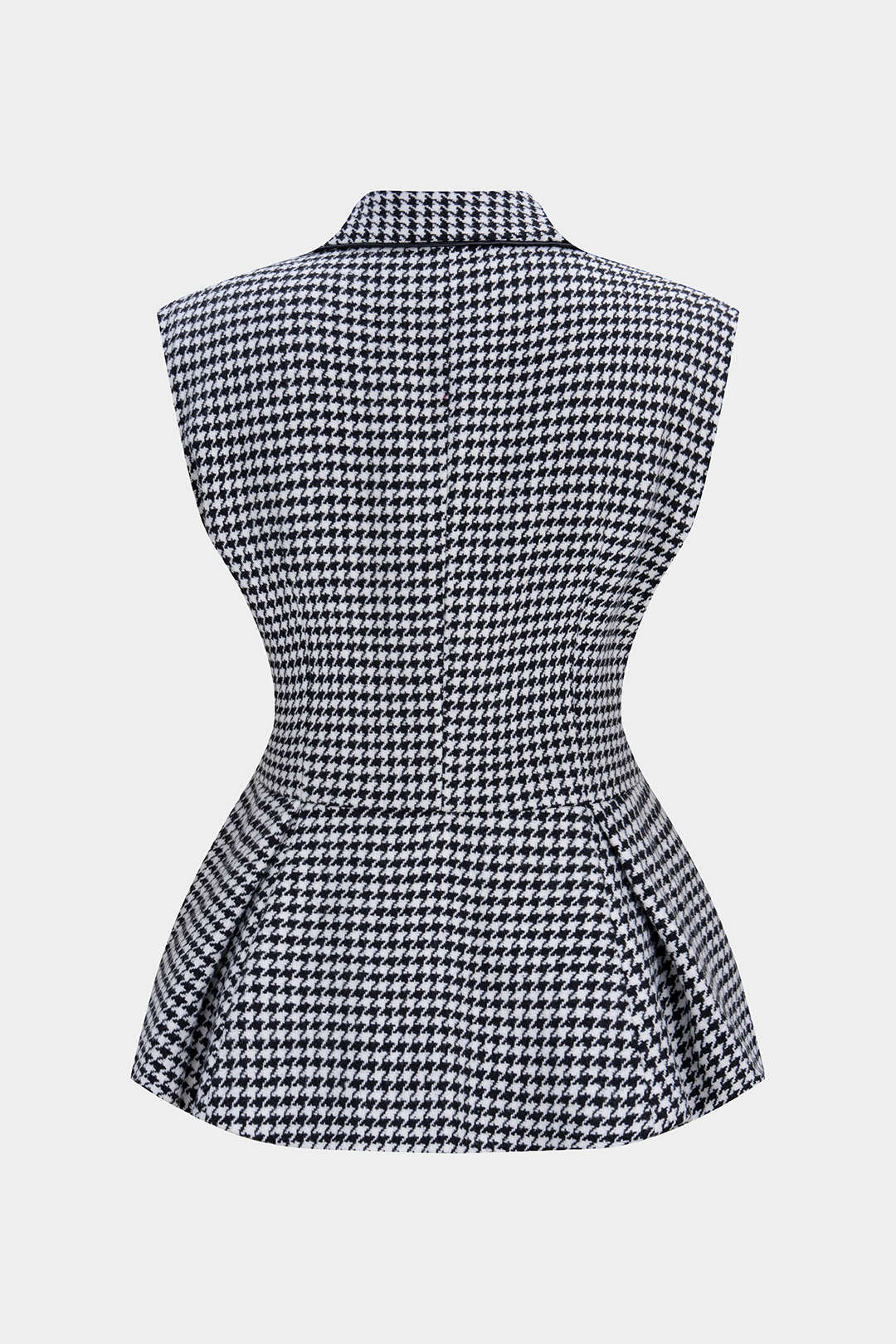 Houndstooth Print Tweed Notched Lapel Vest - Flockneti
