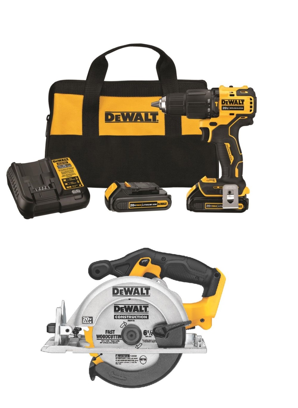 DEWALT ATOMIC 20V MAX 1/2″ Hammer Drill/Driver & 6 1/2″ Circular Saw Kit Bundle - Flockneti