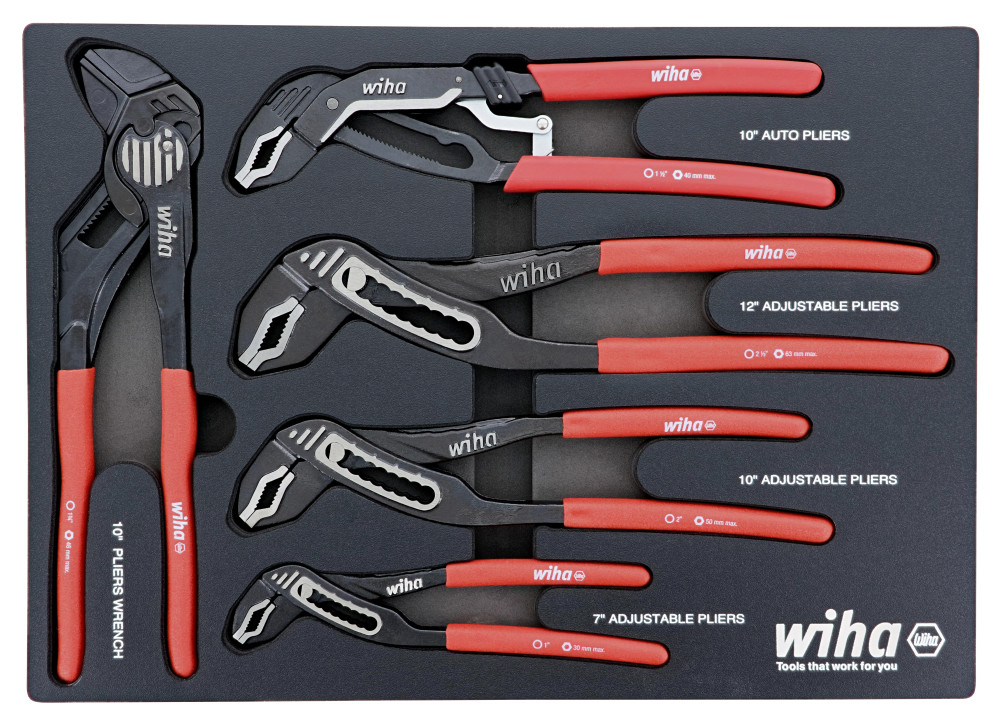 Wiha Classic Grip V Jaw Tongue and Groove Pliers Tray Set 5pc - Flockneti