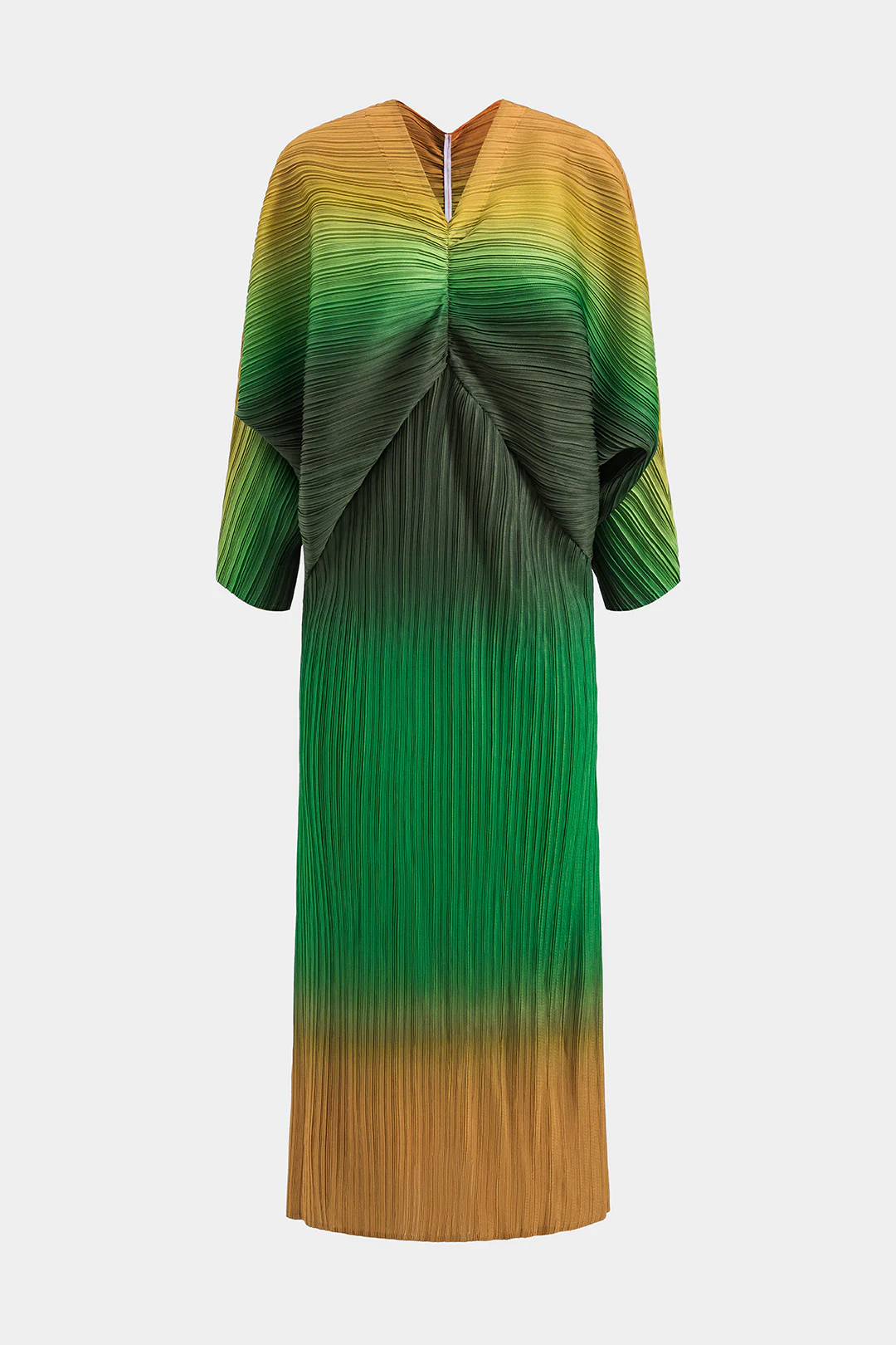 Ombre Print Contrast Pleated Long Sleeve Maxi Dress - Flockneti