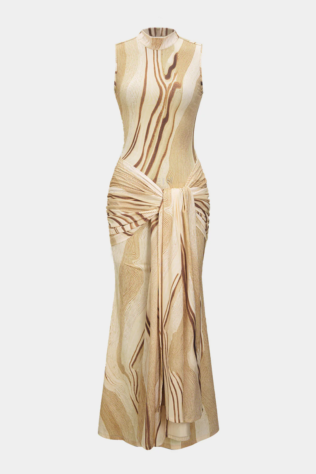 Abstract Print Tie Knot Ruched Tank Sleeveless Maxi Dress - Flockneti