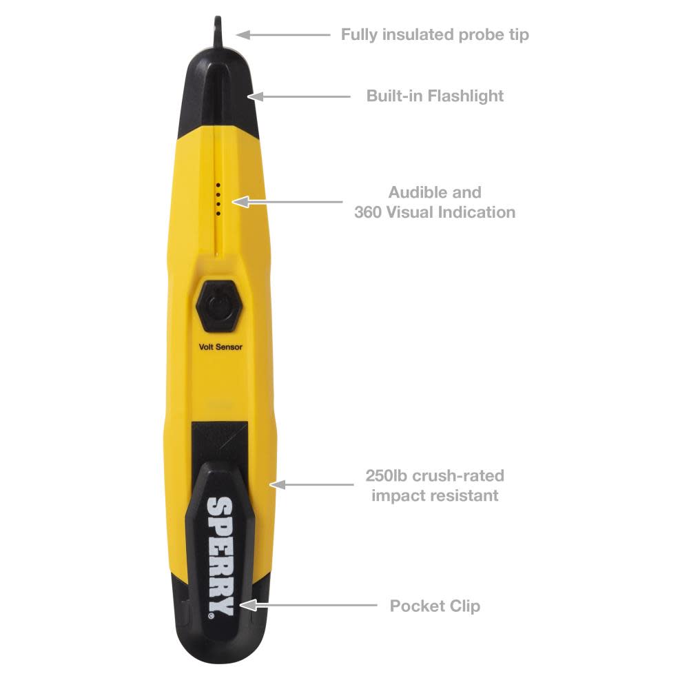 Sperry Instruments VD6508 Non-Contact Voltage Detector with FlashlightcETLus Listed Lifetime Warranty Yellow - Flockneti
