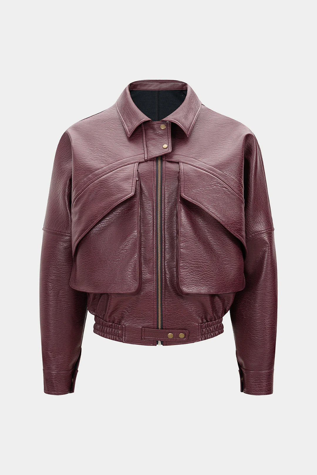 Faux Leather Texture Zipper Jacket - Flockneti