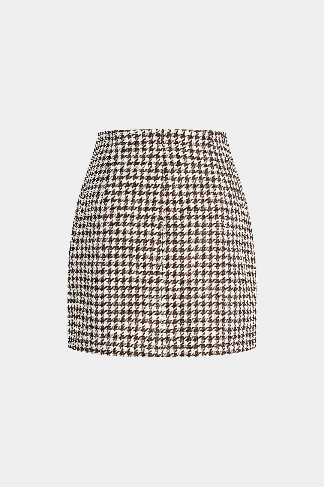 Houndstooth Print Faux Leather Patchwork Asymmetrical Side Split Skirt - Flockneti