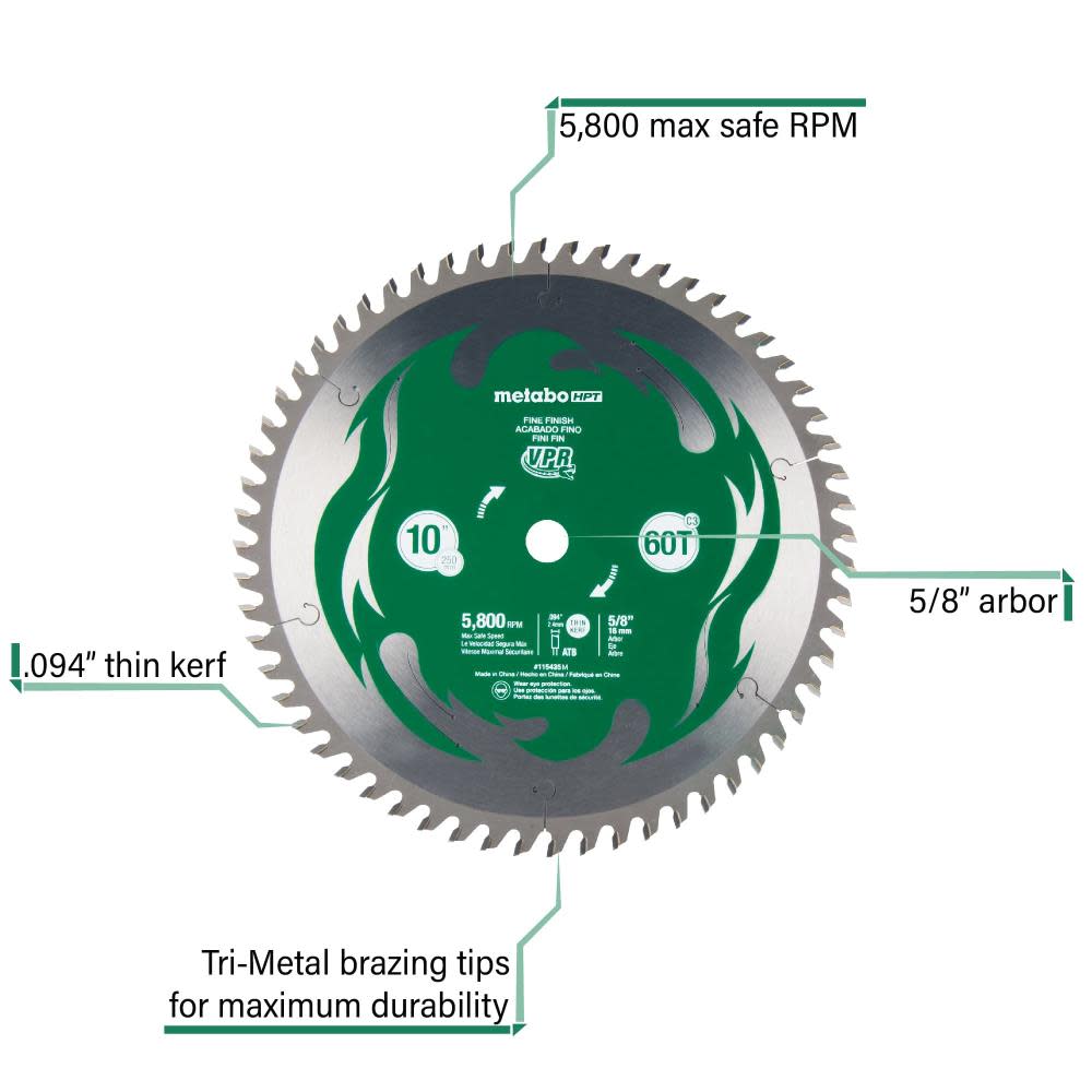 Metabo HPT VPR 10″ 60T Carbide Miter Saw Blade - Flockneti
