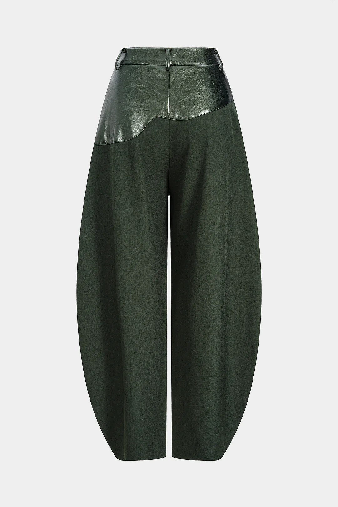 Faux Leather Patchwork Zipper Pocket Pants - Flockneti