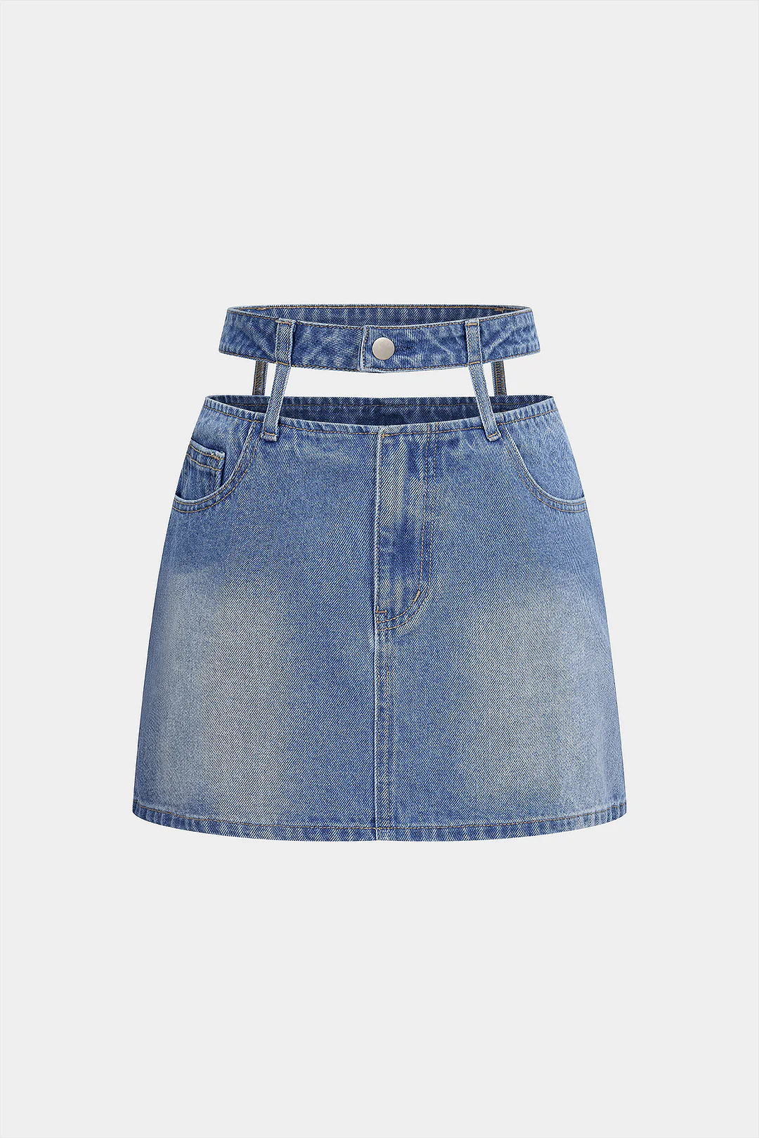 Denim Zipper Cut Out Pocket Mini Skirt - Flockneti