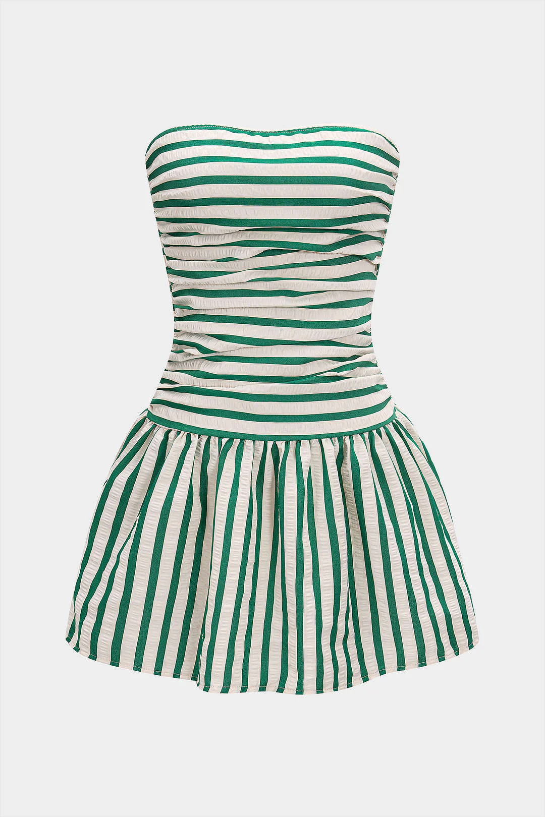 Stripes Print Smocked Strapless Backless Sleeveless Mini Dress - Flockneti