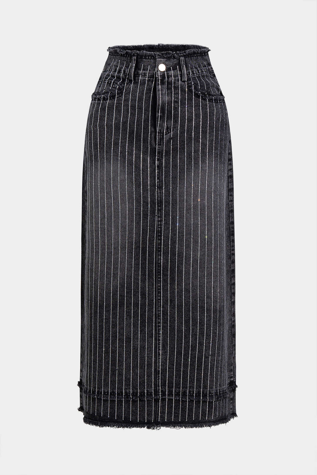 Denim Rhinestone Frayed Skirt - Flockneti