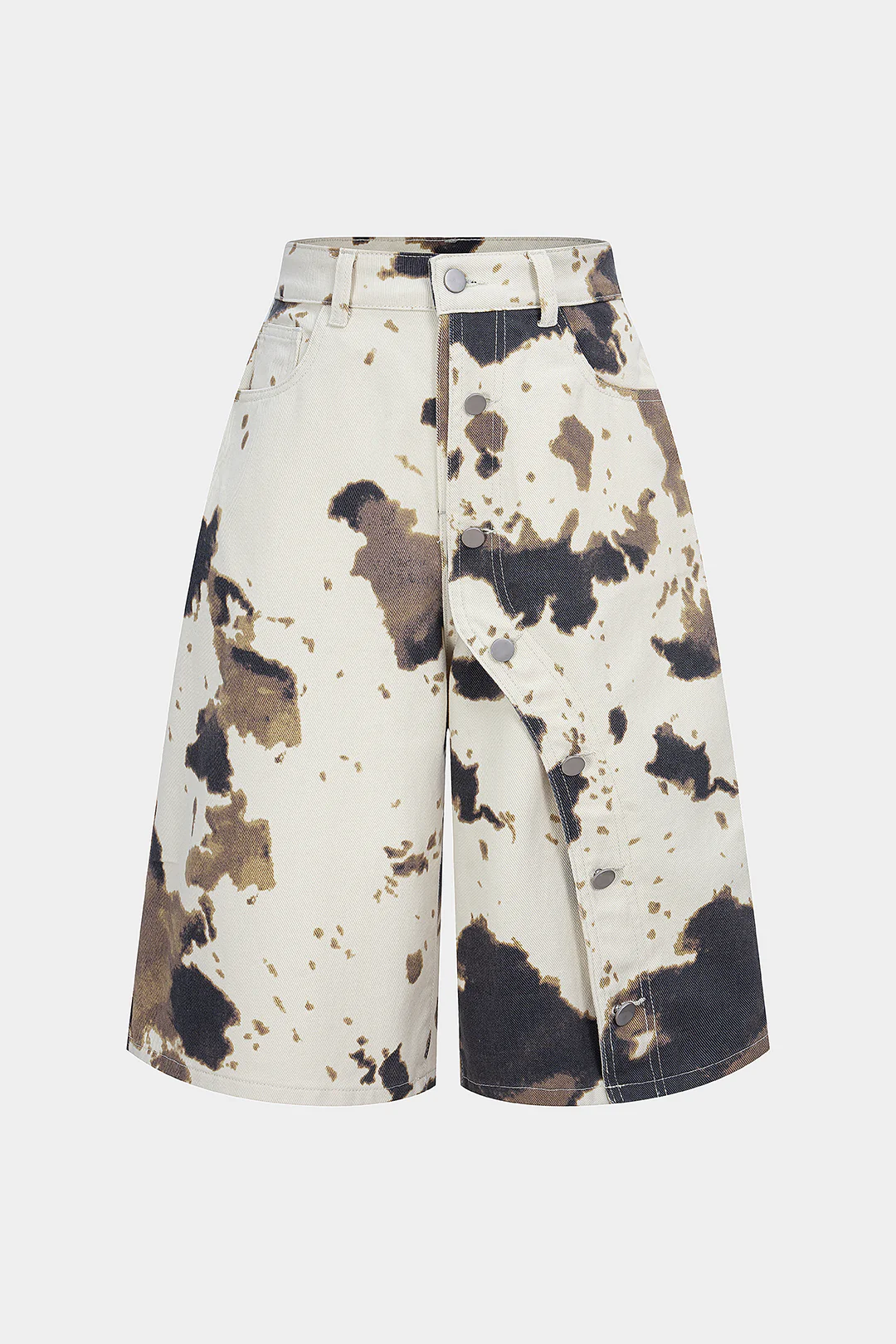 Denim Cow Print High Waist Shorts - Flockneti