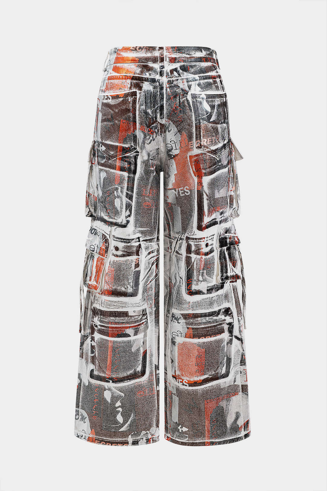Denim Letter Print Tie Dye Pocket High Jeans - Flockneti