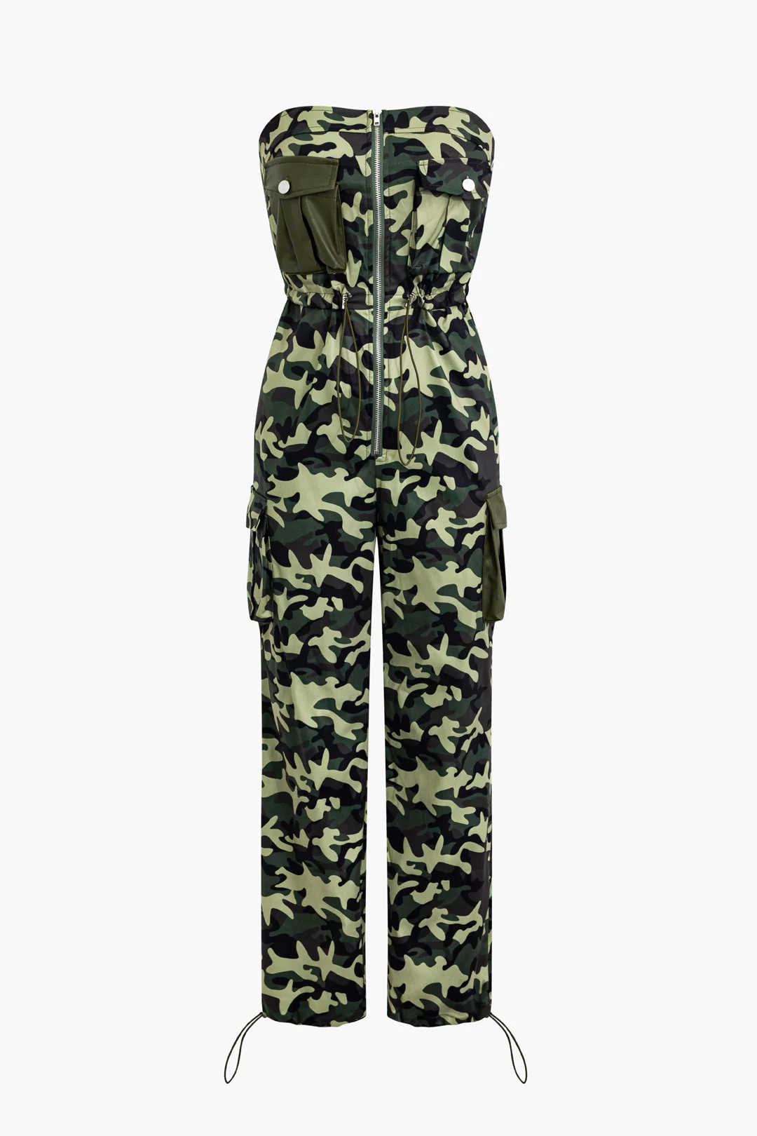 Camo Print Zipper Ruched Sleeveless Jumpsuit - Flockneti