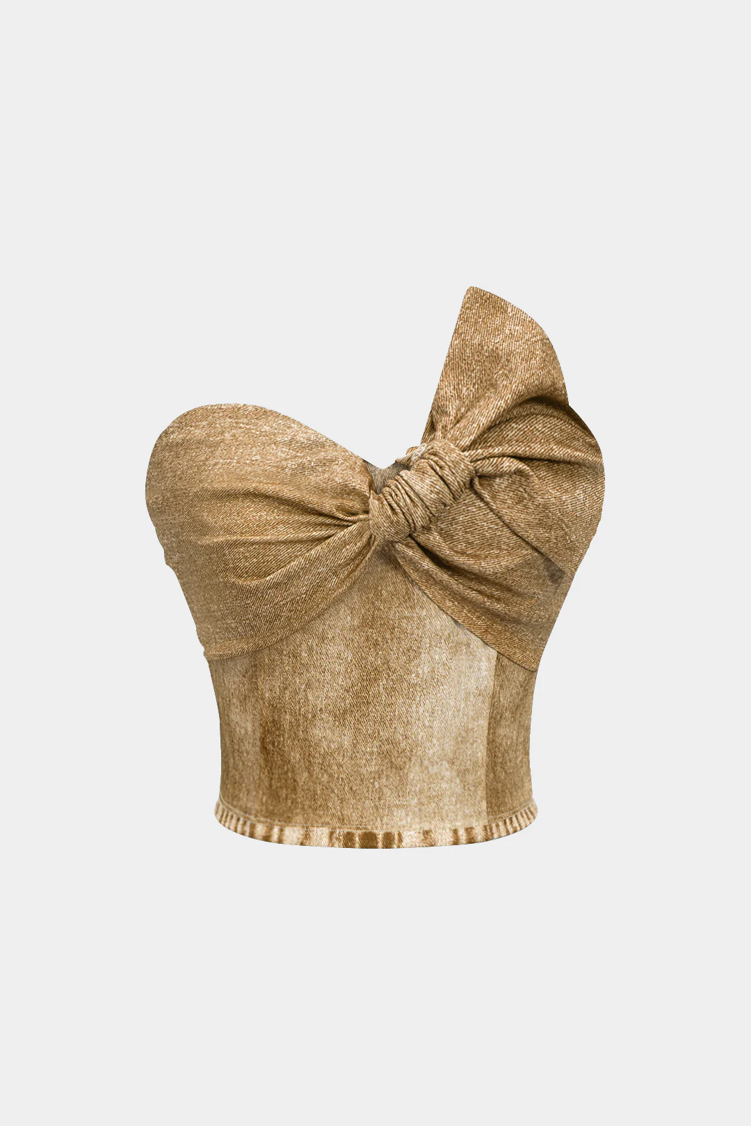 Denim Print Asymmetrical Twist Knot Strapless Tube Top - Flockneti