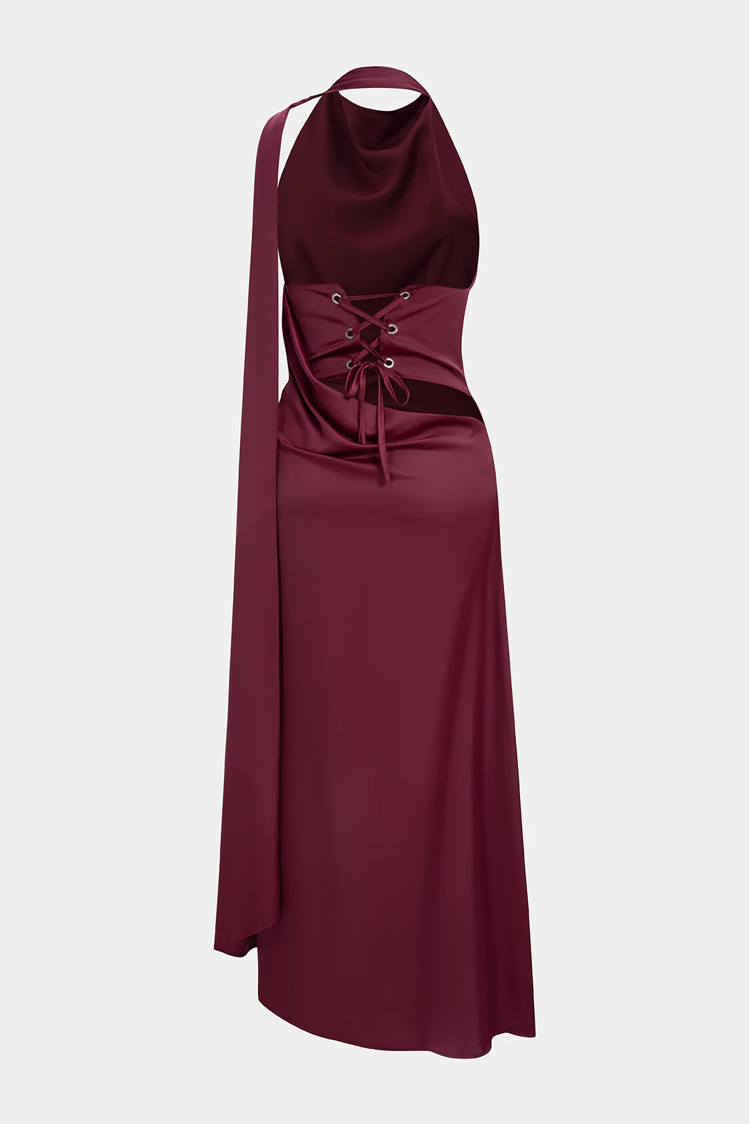 Halter Neck Satin Tie-Back Backless Sleeveless Maxi Dress - Flockneti
