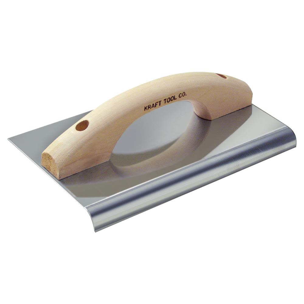 Kraft Tool Co 10 In. x 6 In. 1/2 In. R Stainless Steel Edger with Wood Float Handle - Flockneti
