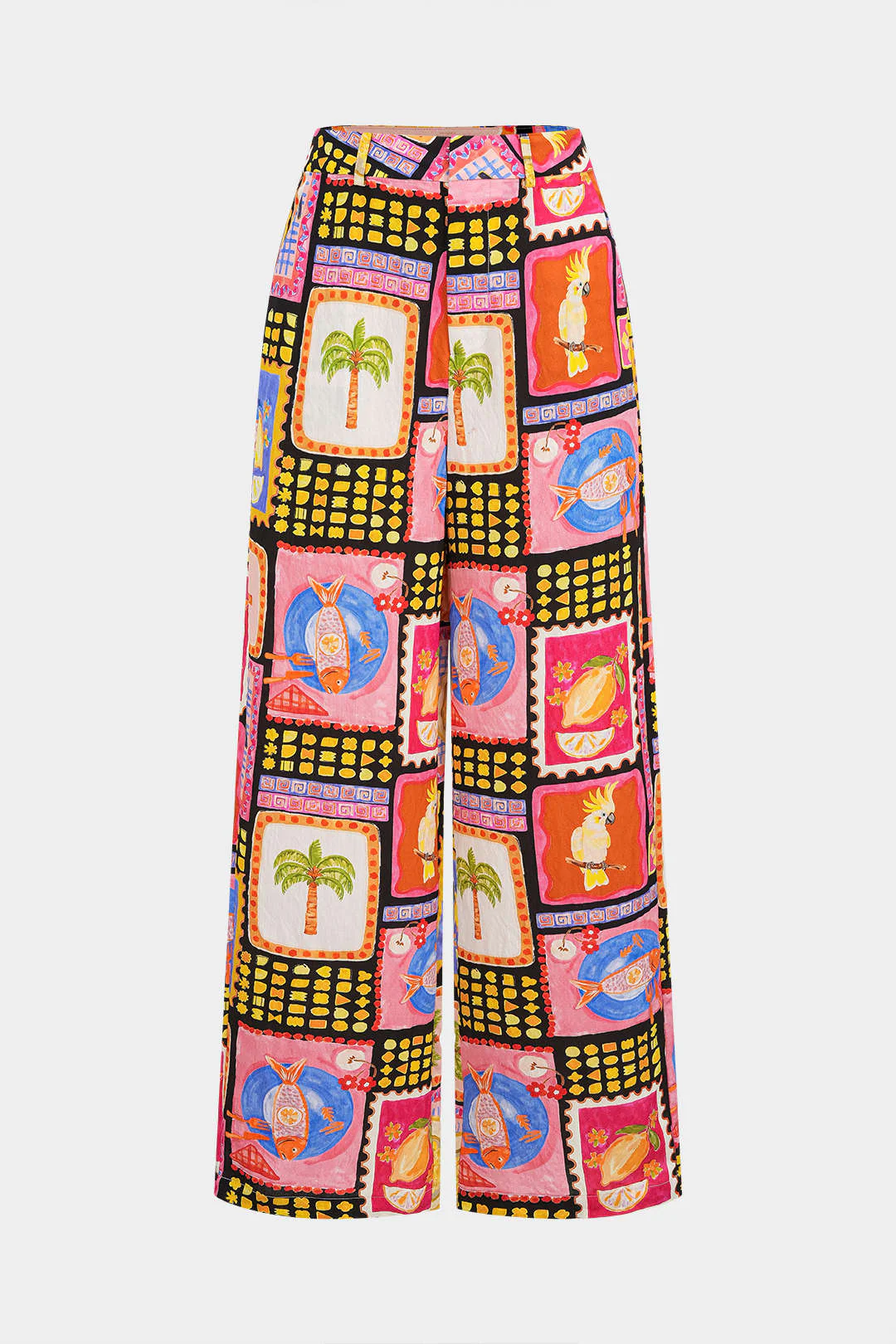 Artistic Print High-Waist Straight Leg Pants - Flockneti