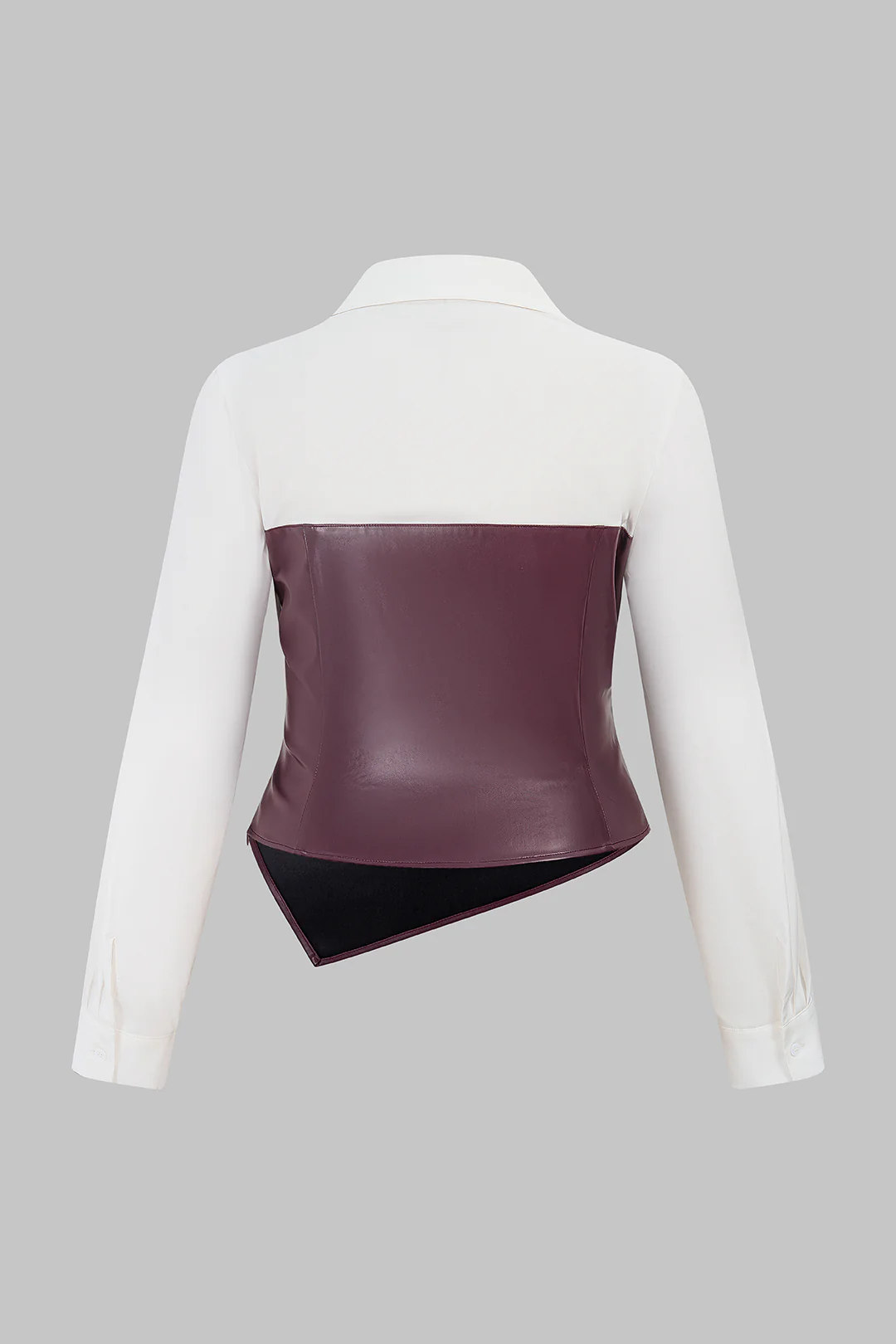 Plus Size Faux Leather Patchwork Long-Sleeve Shirt - Flockneti