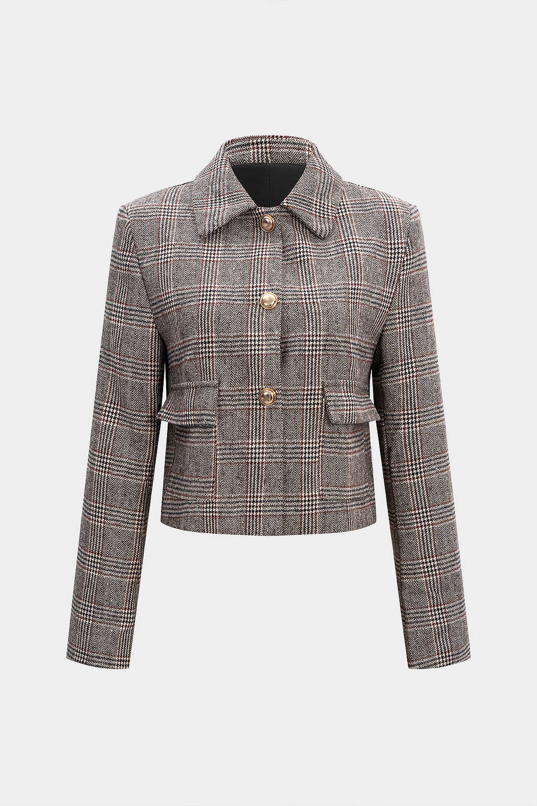 Houndstooth Print Button Jacket - Flockneti