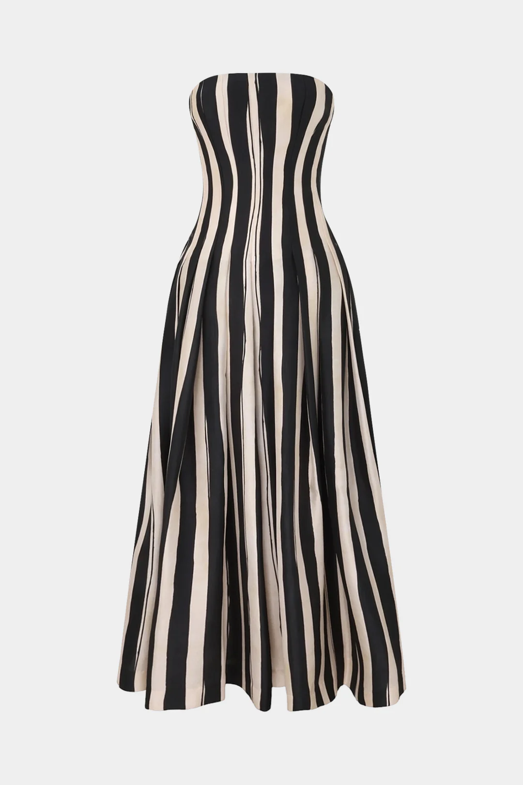 Contrast Stripes Pocket Zipper Strapless Sleeveless Midi Dress - Flockneti