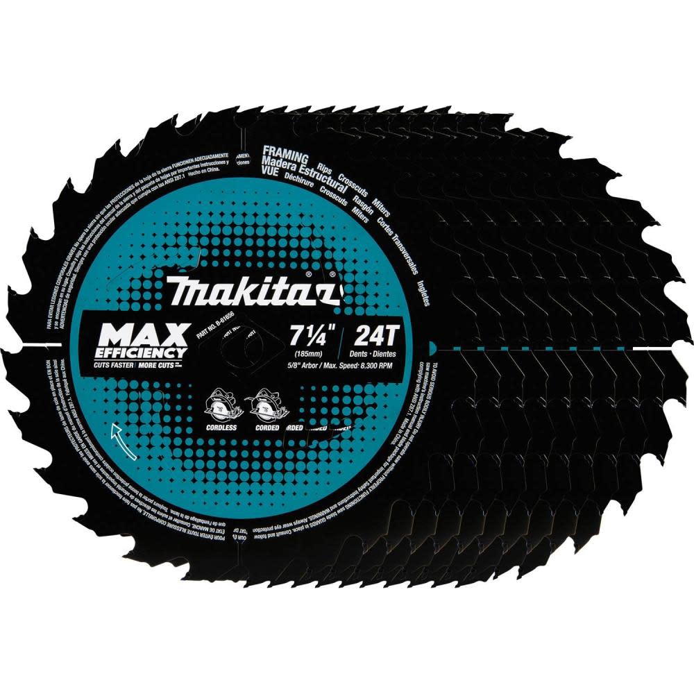 Makita 7-1/4″ 24T Carbide-Tipped Ultra-Thin Kerf Framing Blade 10/pk - Flockneti
