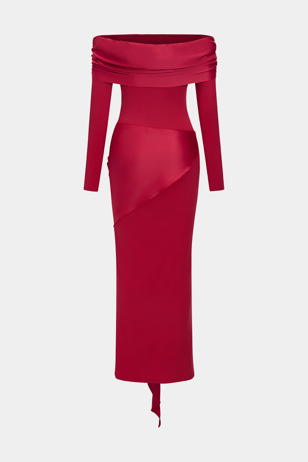 Off Shoulder Ruched Knotted Long-Sleeve Maxi Dress - Flockneti