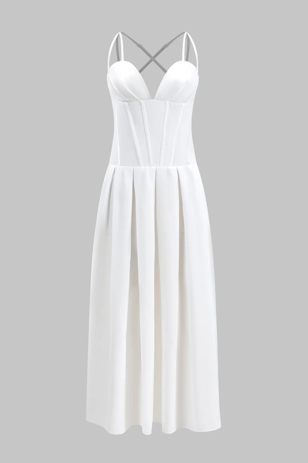Pleated Bustier Corset Zipper Maxi Dress - Flockneti