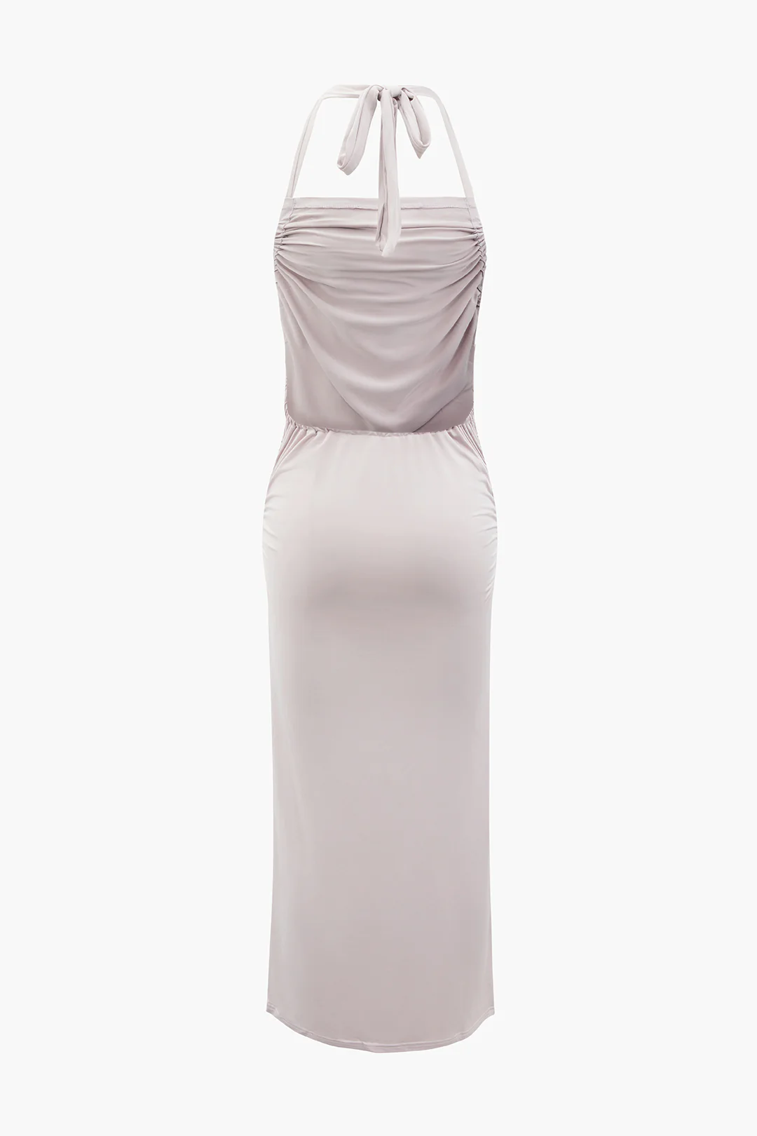 Halter Neck Backless Tie Up Ruched Sleeveless Midi Dress - Flockneti